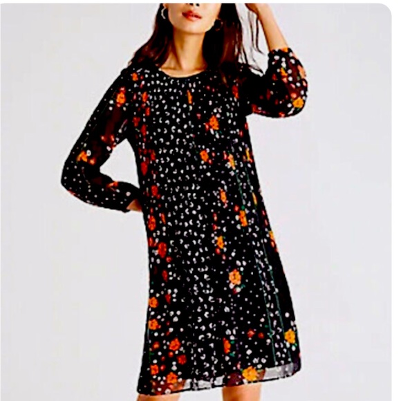$139 MSRP  Ann Taylor Floral Pleated Shift Dress Black Multi  XS PETITE 🌺 - Picture 1 of 8